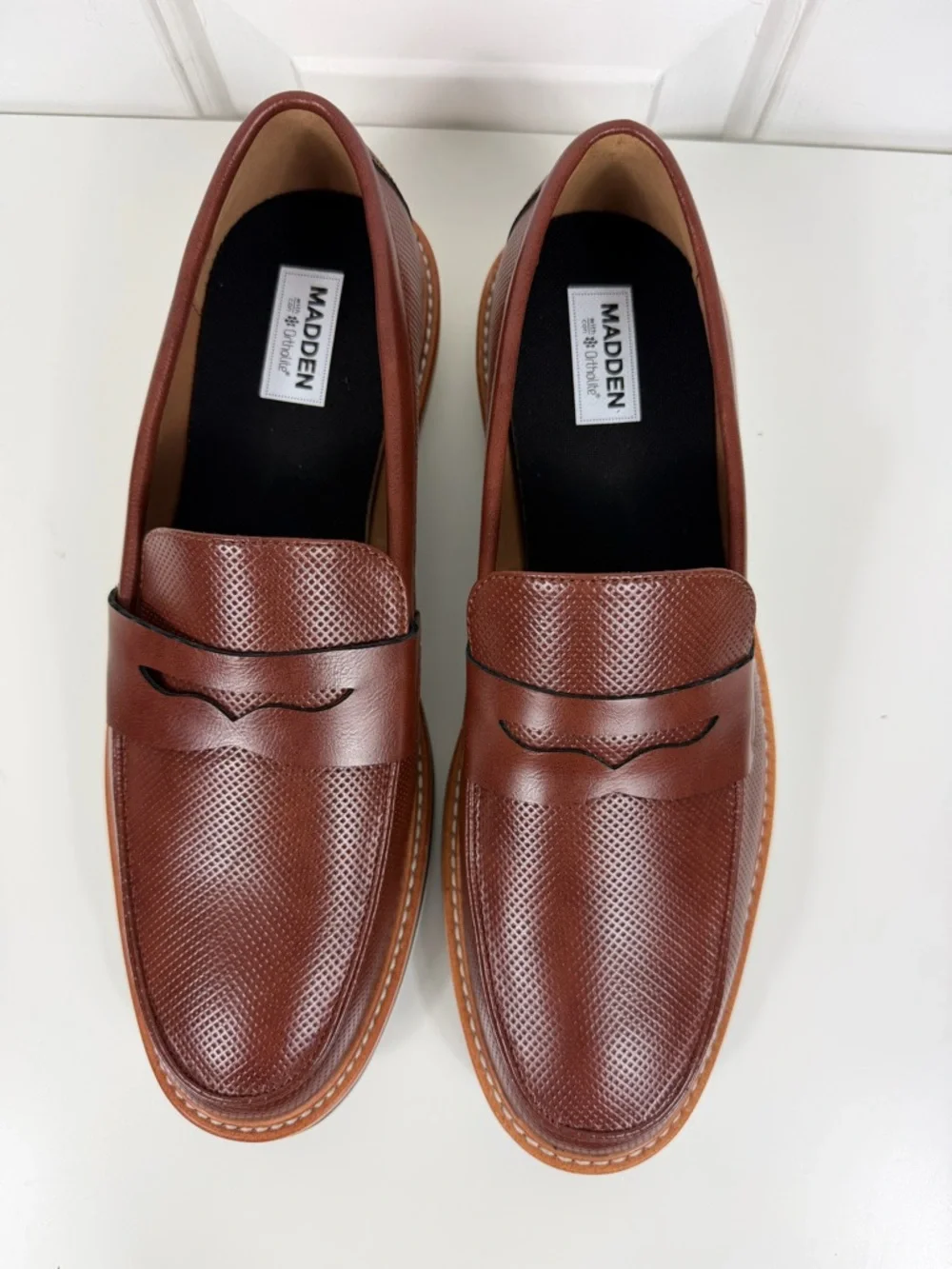 Madden M-Vonstr Men’s Cognac Leather Perforated Penny Loafers Size‎ 10